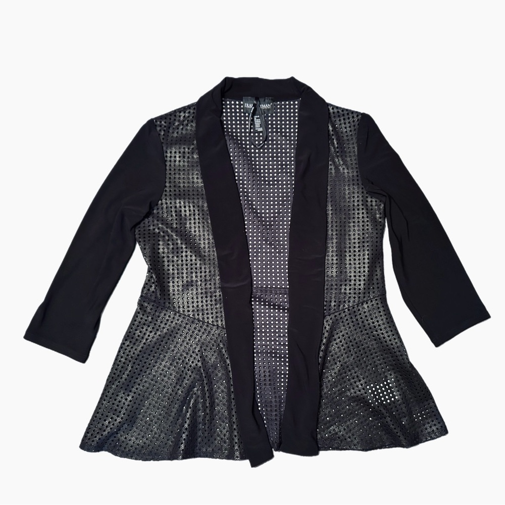 Frank Lyman Open Cardigan Circle Perforated Metallic 3/4 Sleeve Women Size 6